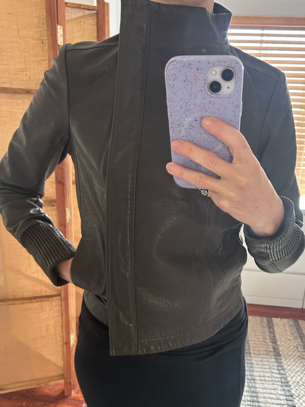 DKNY Leather Biker Jacket Size S